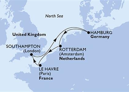 Velká Británie, Německo, Nizozemsko, Francie ze Southamptonu na lodi MSC Euribia