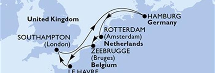 Francie, Velká Británie, Německo, Nizozemsko, Belgie z Le Havru na lodi MSC Euribia