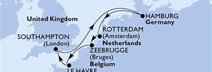 Německo, Nizozemsko, Belgie, Francie, Velká Británie z Hamburku na lodi MSC Euribia