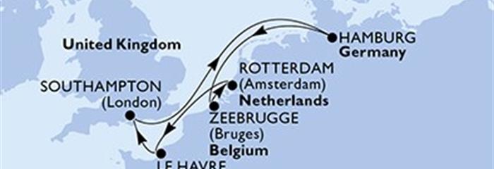 Belgie, Nizozemsko, Francie, Velká Británie, Německo ze Zeebrugge na lodi MSC Euribia