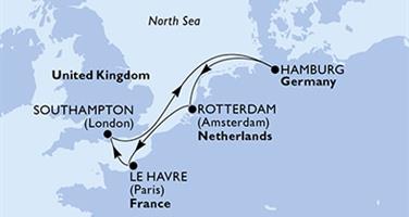 Nizozemsko, Francie, Velká Británie, Německo z Rotterdamu na lodi MSC Euribia
