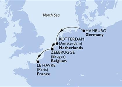 Německo, Nizozemsko, Belgie, Francie z Hamburku na lodi MSC Euribia