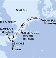 Belgie, Francie, Velká Británie, Německo ze Zeebrugge na lodi MSC Euribia